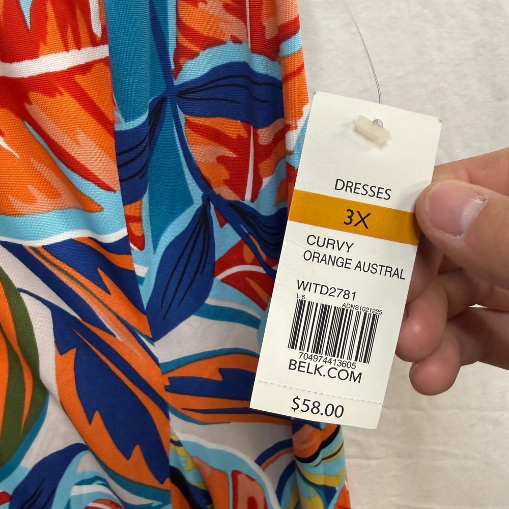 Kim Rogers Curvy Womens 3X Tropical Leaf Print Sleeveless V-Neck Swing Dress New - Picture 3 of 8